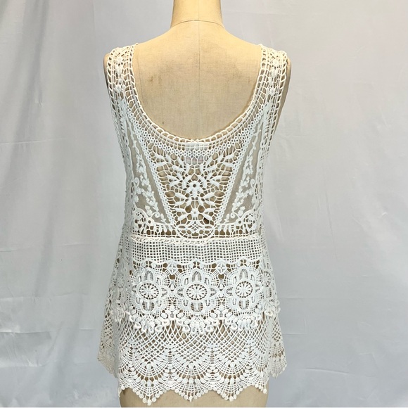 Crochet lace ruffle tank top cotton sleeveless long tunic boho hippie festival - Picture 7 of 11
